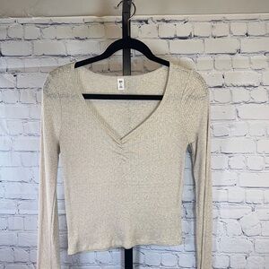 BP Cream Long Sleeve Ribbed Top Sz Med